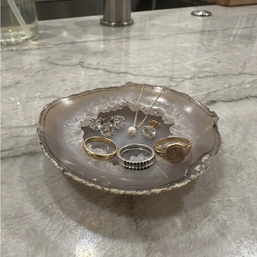 Geode Agate Trinket Dish - Gray and Gold Accent